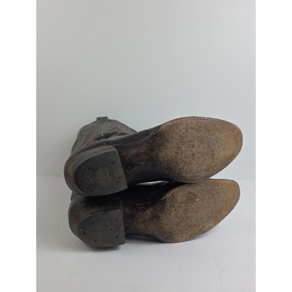 Vintage Sanders Boot Lizzard Brown‎ Leather Men's Cowboy Boots Size 10 1/2 - Picture 8 of 12